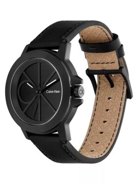 Emblem Dial Leather Strap Watch