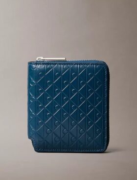 Embossed Allover Emblem Logo Zip Wallet