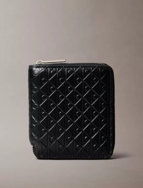 Embossed Allover Emblem Logo Zip Wallet