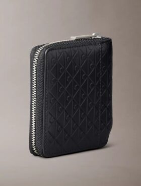 Embossed Allover Emblem Logo Zip Wallet