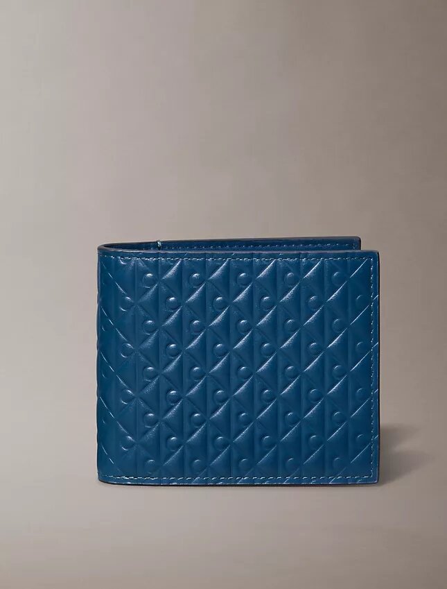 Embossed Allover Monogram Bifold Wallet with Coin Pouch Embossed Allover Monogram Bifold Wallet with Coin Pouch