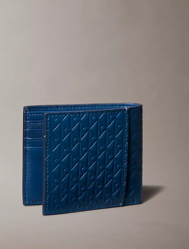 Embossed Allover Monogram Bifold Wallet with Coin Pouch Embossed Allover Monogram Bifold Wallet with Coin Pouch