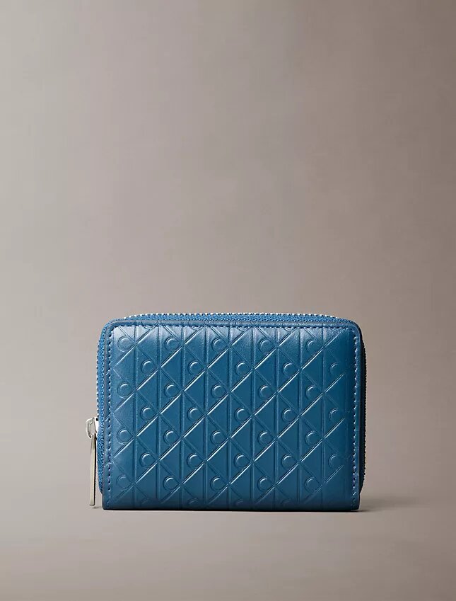 Embossed Allover Monogram Zip Coin Pouch Embossed Allover Monogram Zip Coin Pouch