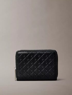 Embossed Allover Monogram Zip Coin Pouch