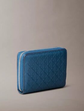 Embossed Allover Monogram Zip Coin Pouch