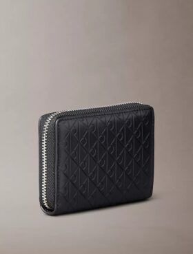 Embossed Allover Monogram Zip Coin Pouch