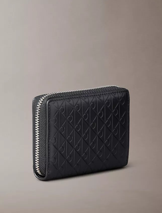 Embossed Allover Monogram Zip Coin Pouch Embossed Allover Monogram Zip Coin Pouch