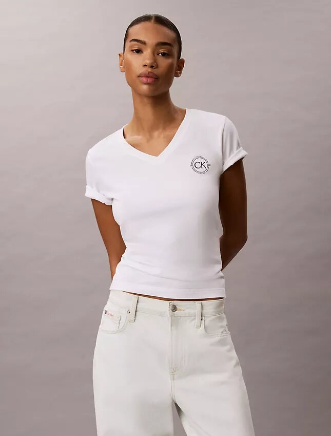 Embroidered Ck Crest V-Neck Tee Embroidered Ck Crest V-Neck Tee