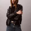 Faux Leather Hooded Jacket Faux Leather Hooded Jacket