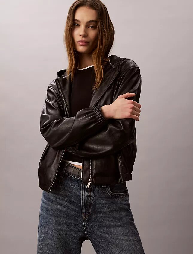 Faux Leather Hooded Jacket Faux Leather Hooded Jacket