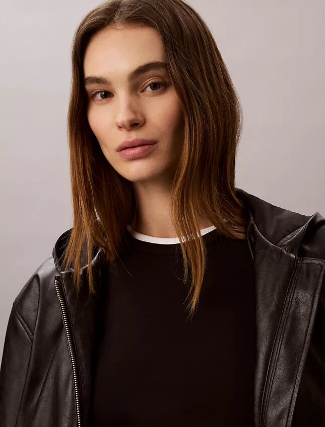 Faux Leather Hooded Jacket Faux Leather Hooded Jacket