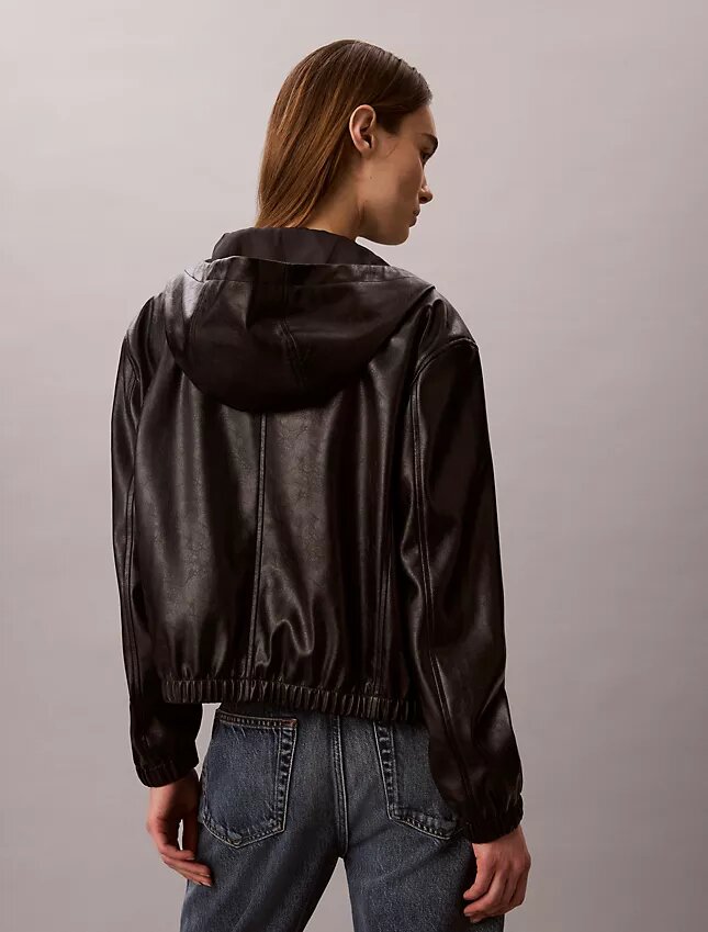 Faux Leather Hooded Jacket Faux Leather Hooded Jacket