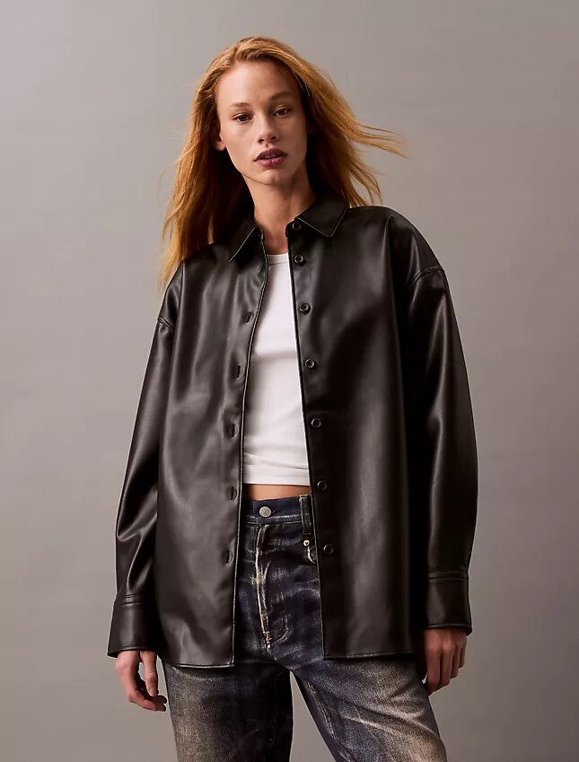 Faux Leather Relaxed Shirt Jacket Faux Leather Relaxed Shirt Jacket