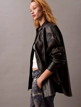 Faux Leather Relaxed Shirt Jacket