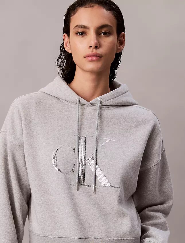 Fleece Sequin Monogram Relaxed Hoodie Fleece Sequin Monogram Relaxed Hoodie