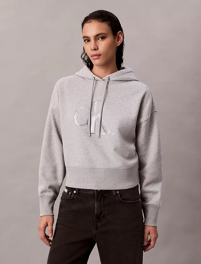Fleece Sequin Monogram Relaxed Hoodie Fleece Sequin Monogram Relaxed Hoodie