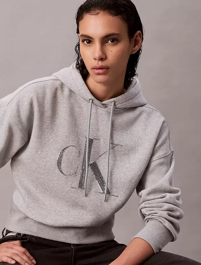 Fleece Sequin Monogram Relaxed Hoodie Fleece Sequin Monogram Relaxed Hoodie