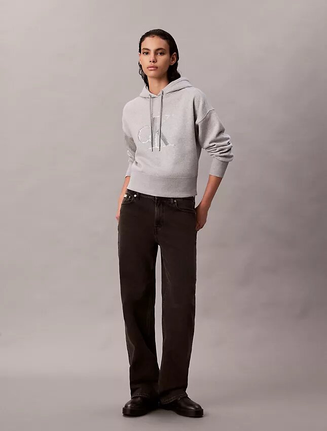 Fleece Sequin Monogram Relaxed Hoodie Fleece Sequin Monogram Relaxed Hoodie