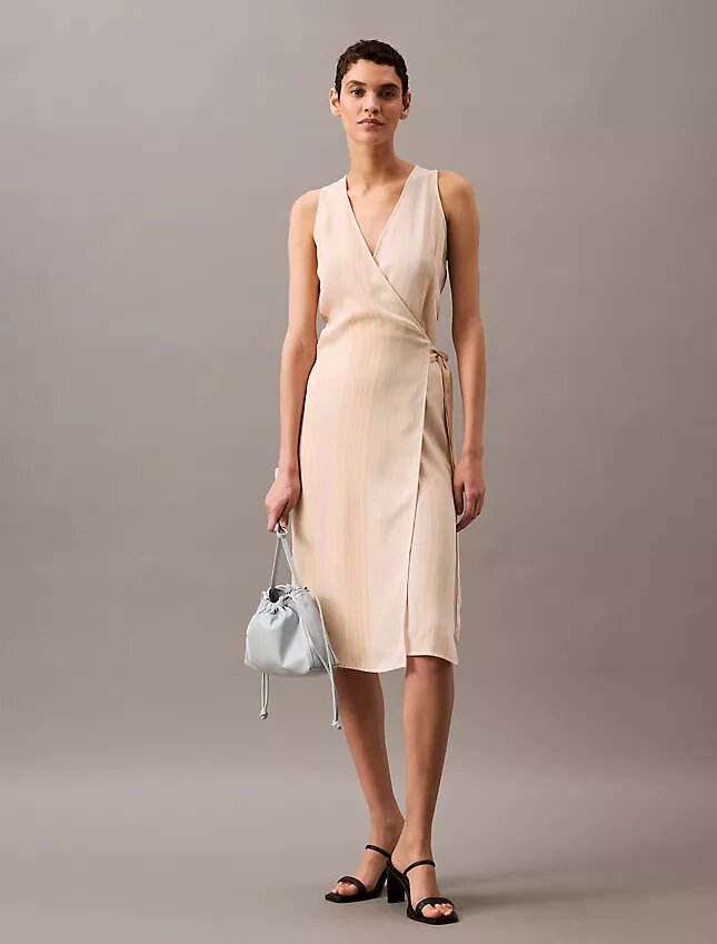 Flowing Stripe Midi Wrap Dress Flowing Stripe Midi Wrap Dress