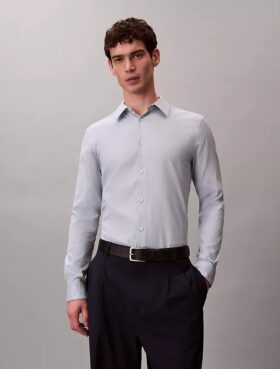 Geometric Jacquard Slim Button-Down Shirt