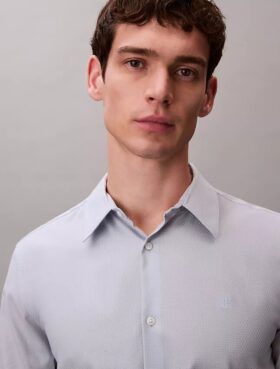 Geometric Jacquard Slim Button-Down Shirt