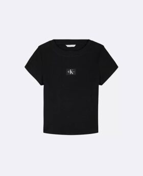 Girls Woven Monologo Rib T-Shirt Girls Woven Monologo Rib T-Shirt