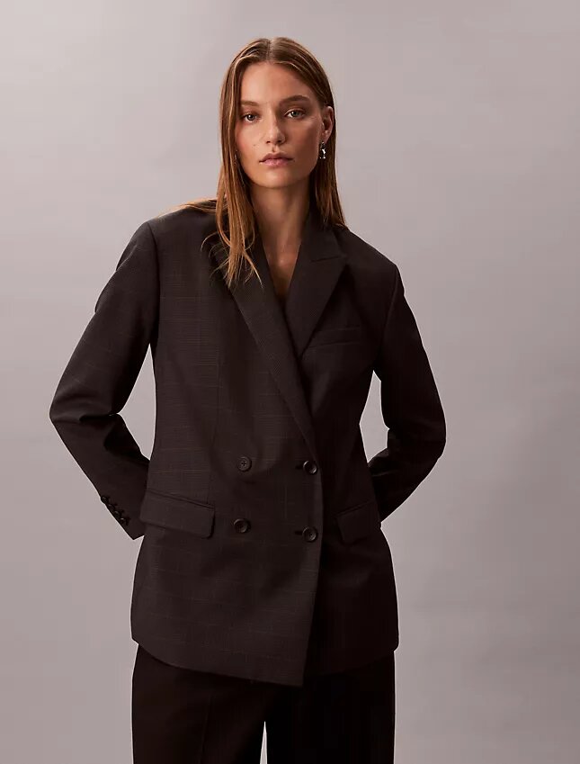 Houndstooth Wool Blend Relaxed Blazer Houndstooth Wool Blend Relaxed Blazer