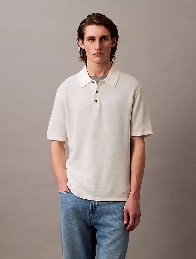 Linen Blend Classic Sweater Polo Shirt Linen Blend Classic Sweater Polo Shirt