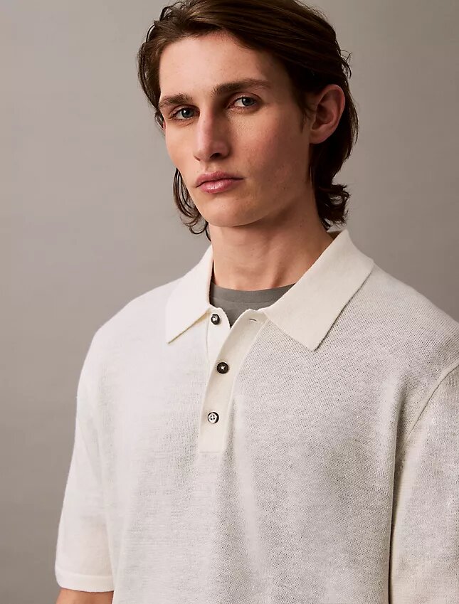 Linen Blend Classic Sweater Polo Shirt Linen Blend Classic Sweater Polo Shirt