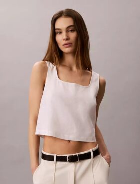 Linen Blend Cropped Tank Top