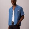 Linen Blend Denim Button-Down Shirt