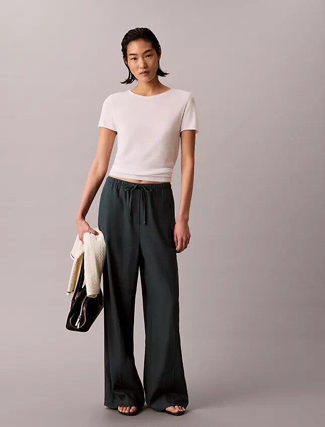 Linen Blend Drawstring Wide Leg Pants Linen Blend Drawstring Wide Leg Pants