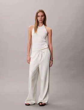 Linen Blend Drawstring Wide Leg Pants