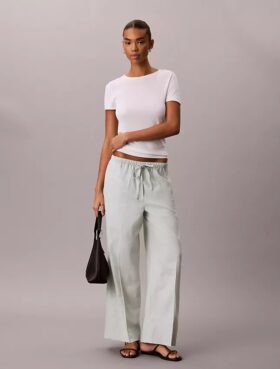 Linen Blend Drawstring Wide Leg Pants
