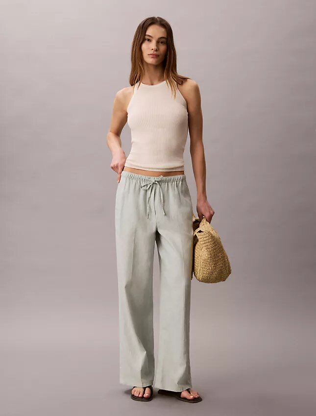 Linen Blend Drawstring Wide Leg Pants Linen Blend Drawstring Wide Leg Pants