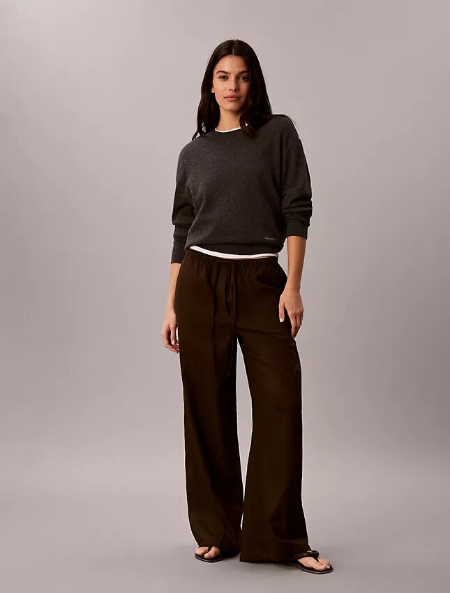 Linen Blend Drawstring Wide Leg Pants Linen Blend Drawstring Wide Leg Pants