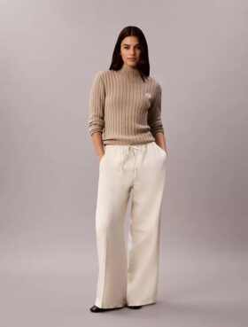 Linen Blend Drawstring Wide Leg Pants