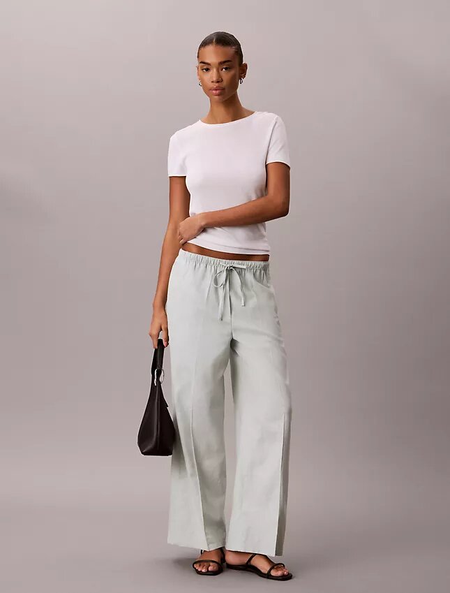 Linen Blend Drawstring Wide Leg Pants Linen Blend Drawstring Wide Leg Pants