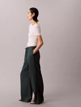 Linen Blend Drawstring Wide Leg Pants