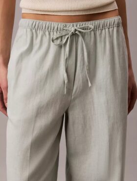 Linen Blend Drawstring Wide Leg Pants