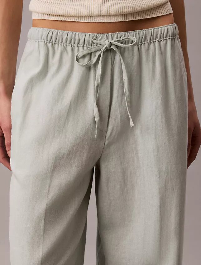Linen Blend Drawstring Wide Leg Pants Linen Blend Drawstring Wide Leg Pants