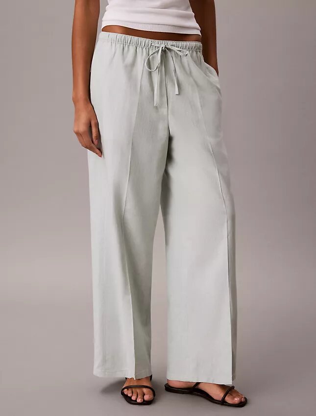Linen Blend Drawstring Wide Leg Pants Linen Blend Drawstring Wide Leg Pants