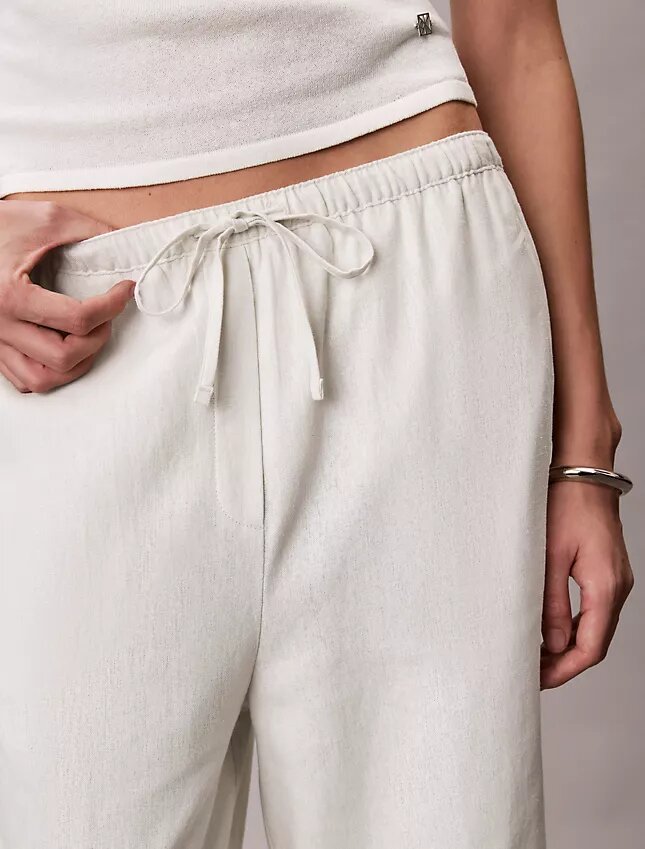 Linen Blend Drawstring Wide Leg Pants Linen Blend Drawstring Wide Leg Pants