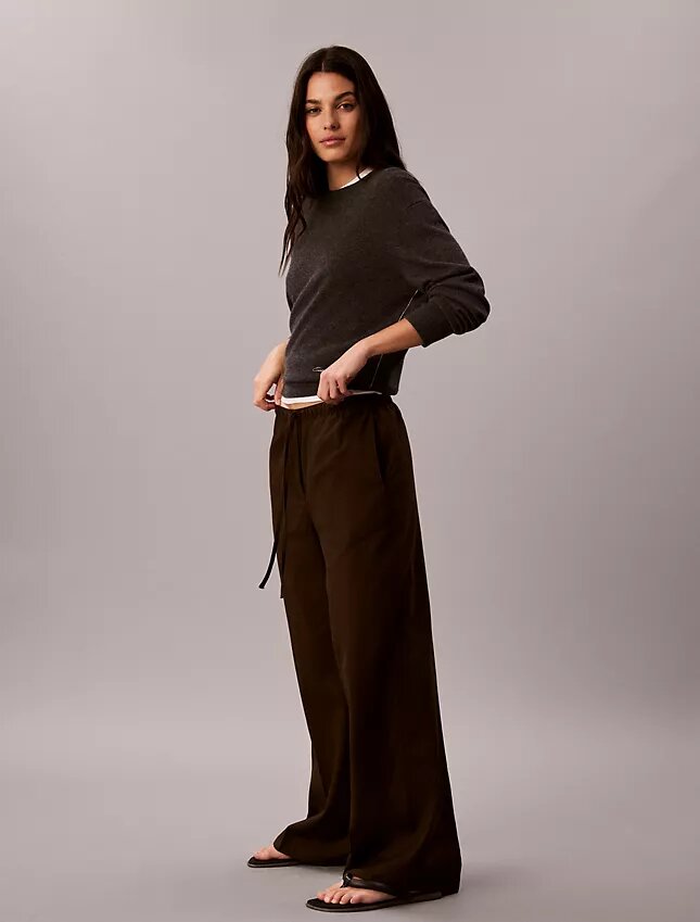Linen Blend Drawstring Wide Leg Pants Linen Blend Drawstring Wide Leg Pants