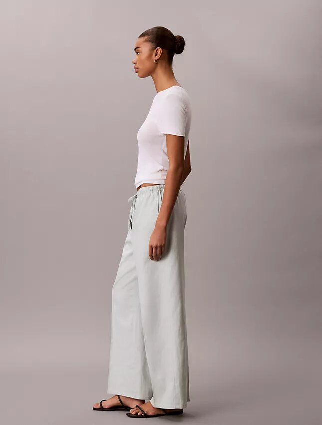 Linen Blend Drawstring Wide Leg Pants Linen Blend Drawstring Wide Leg Pants