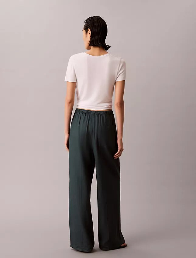 Linen Blend Drawstring Wide Leg Pants Linen Blend Drawstring Wide Leg Pants