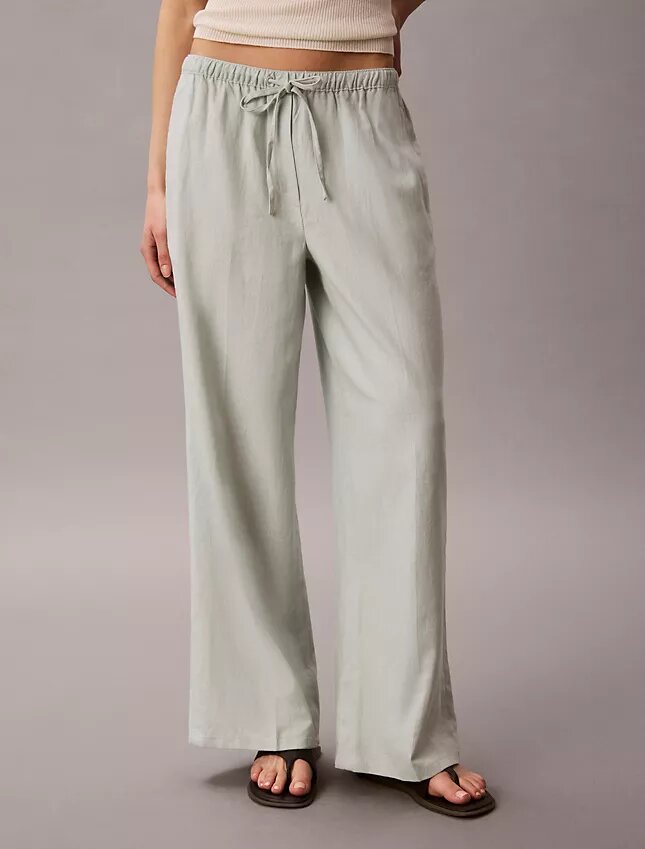 Linen Blend Drawstring Wide Leg Pants Linen Blend Drawstring Wide Leg Pants