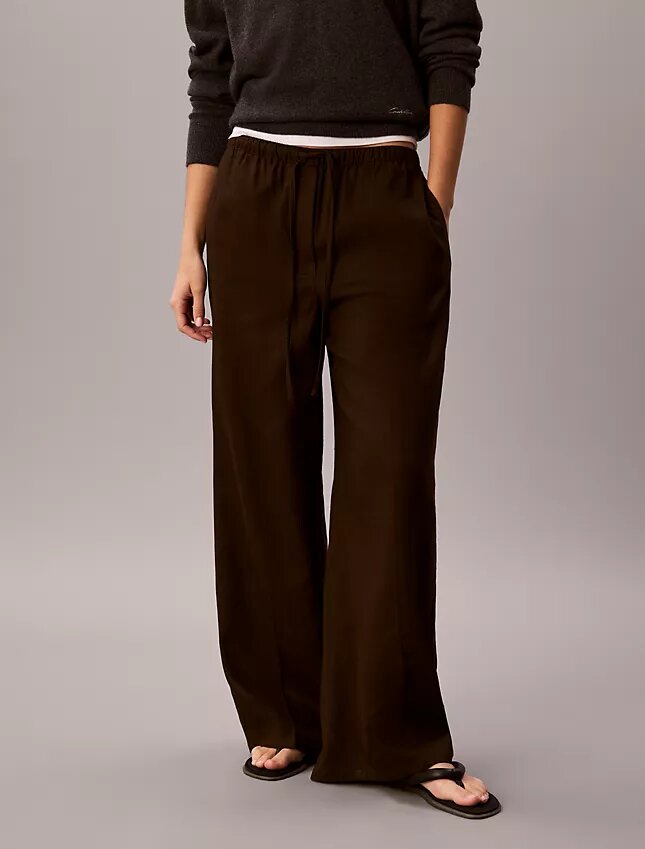 Linen Blend Drawstring Wide Leg Pants Linen Blend Drawstring Wide Leg Pants