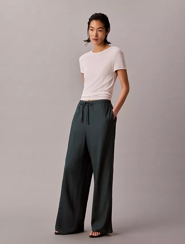 Linen Blend Drawstring Wide Leg Pants Linen Blend Drawstring Wide Leg Pants