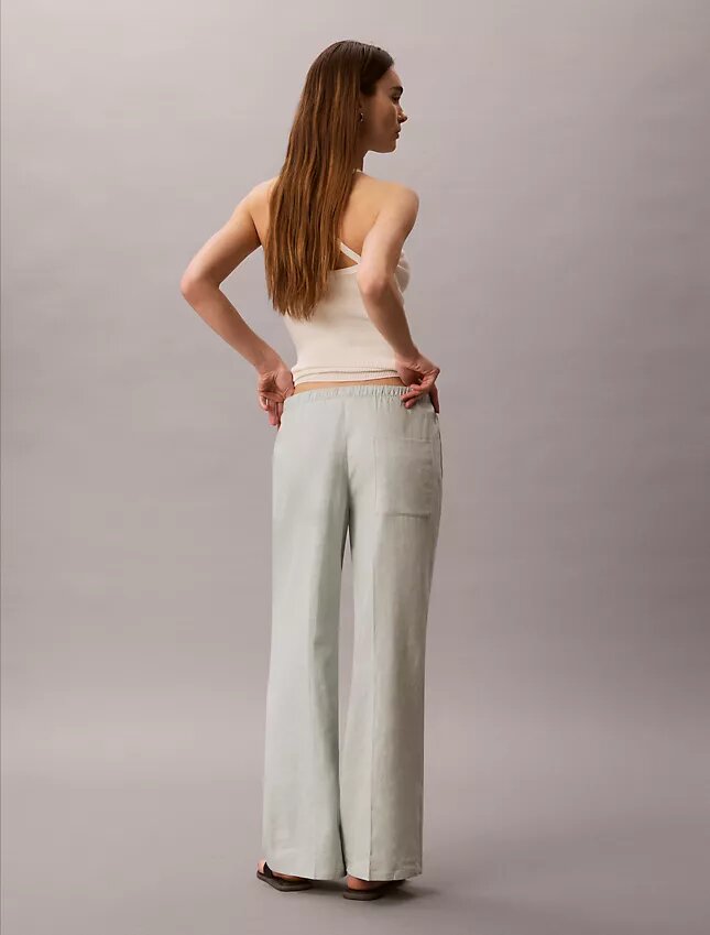 Linen Blend Drawstring Wide Leg Pants Linen Blend Drawstring Wide Leg Pants